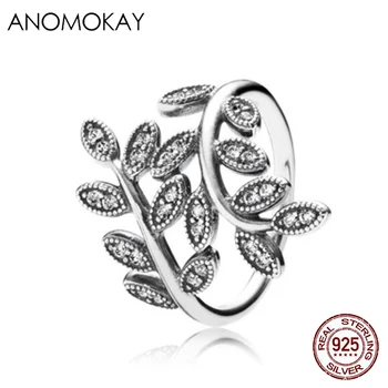 

Anomokay Authentic 925 Sterling Silver Luminous CZ Flower Leaf Rings for Women Girl Jewelry Gift Big Plant Sterling Silver Rings
