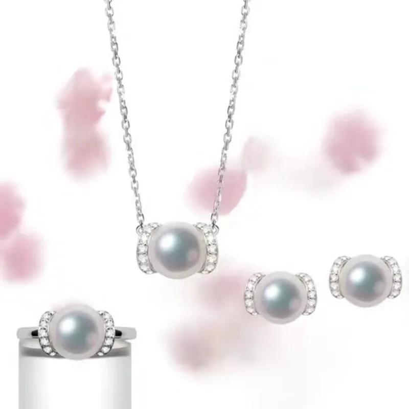 

VOJEFEN 2019 HOT 18K White Gold Necklace & Earrings & Ring Set Bridal Romantic Wedding pearl Fine Jewelry Set