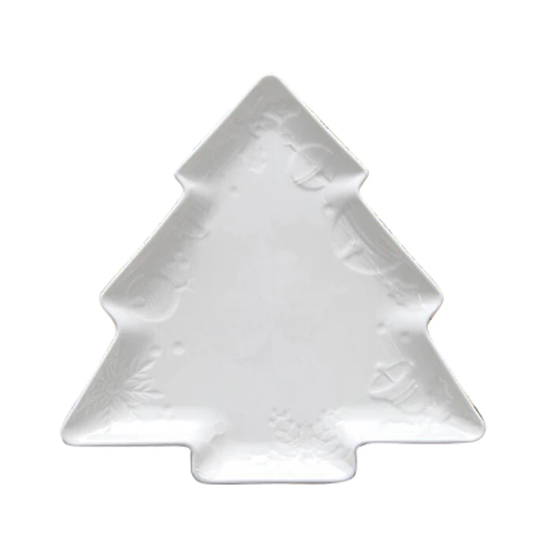 white plate 1 шт. креативные блюда на рождественскую елку керамическая тарелка для сервировки салат, торт, фруктовые десертные тарелки, блюда, поднос для завтрака, кухонные принадлежности - Цвет: white plate