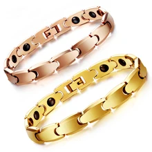 Золотистый вольфрамовый стальной мужской модный лечение здоровья из магнетита германия браслет мужчины женщины розовое золото энергия браслеты для байкеров браслеты