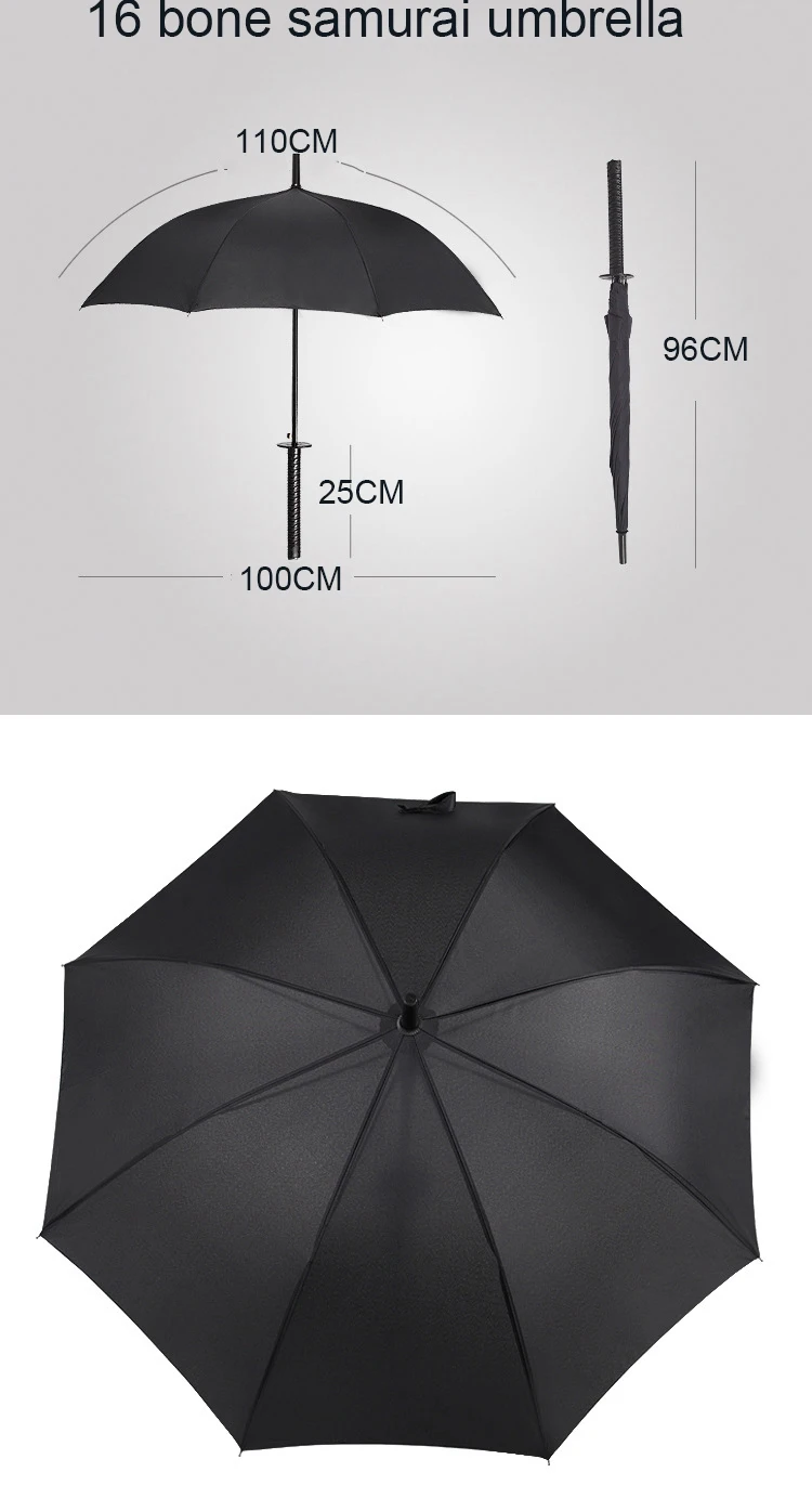 Большой размер, ветрозащитный самурайский меч, зонт от солнца и дождя, ниндзя, прямой, длинный, с ручкой, ребра, зонтик, ручной, открытый