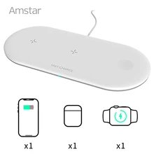Беспроводное зарядное устройство Amstar 10 Вт для iPhone X XS MAX XR 8 samsung 3 в 1 быстрая Беспроводная зарядка для Airpods Apple Watch 5 4 3 2 1