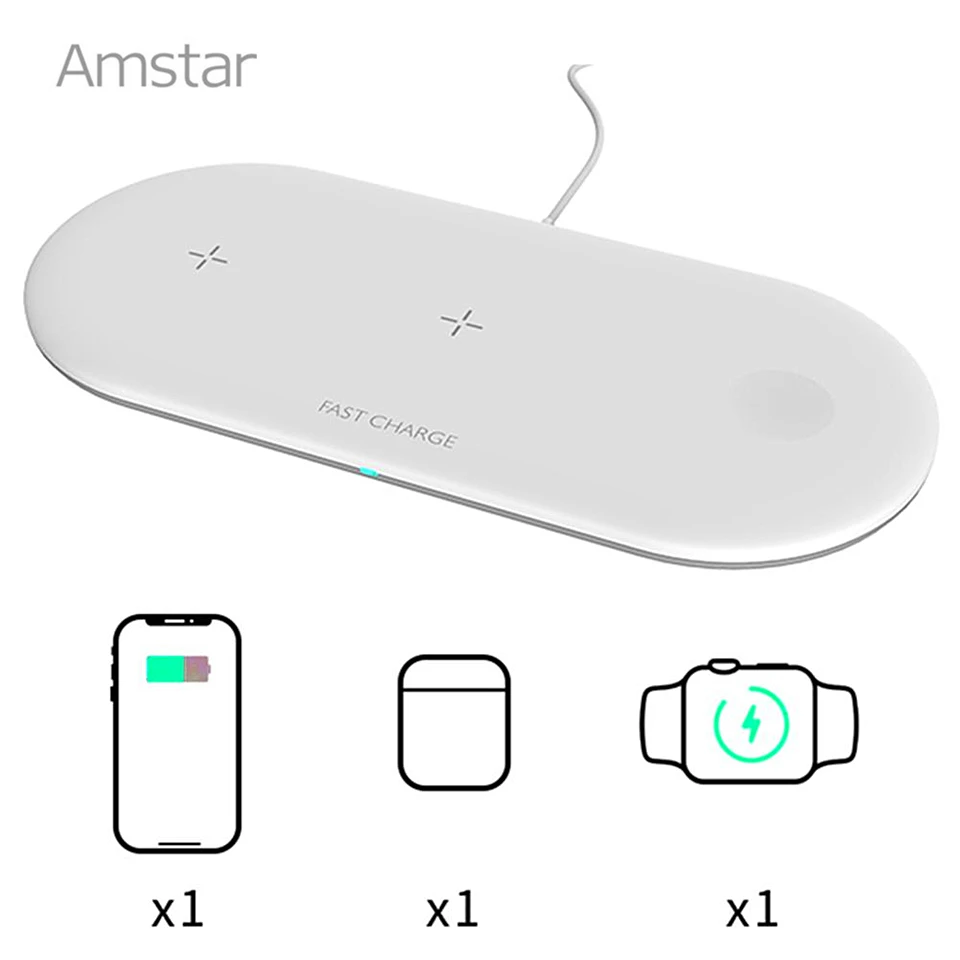 Беспроводное зарядное устройство Amstar Qi для Apple Watch 5 4 3 2 Airpods Pro 10 Вт в 1 быстрая