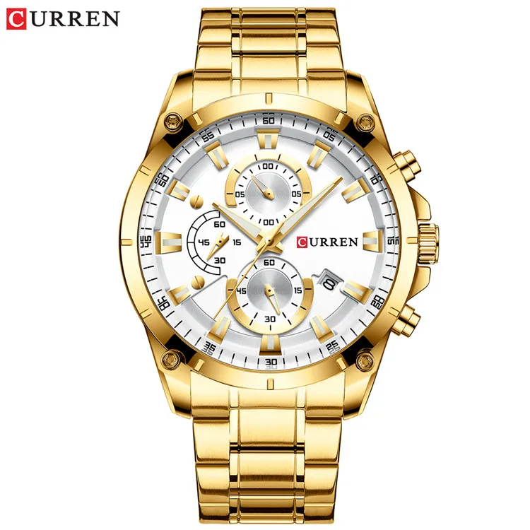 CURREN Мужские часы Лидирующий бренд роскошные часы мужские военные стальные спортивные часы водонепроницаемые кварцевые наручные часы Мужские часы - Цвет: Gold