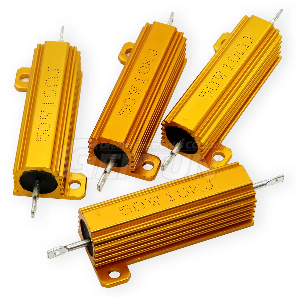Wirewound Resistor Metal Wirewound Resistor 1pcs 50W Aluminum Power Metal Shell Case 0.05 0.1 0.5 1 2 6 8 10 20 200 500 750 800 1K 10K ohm 0.01-100K