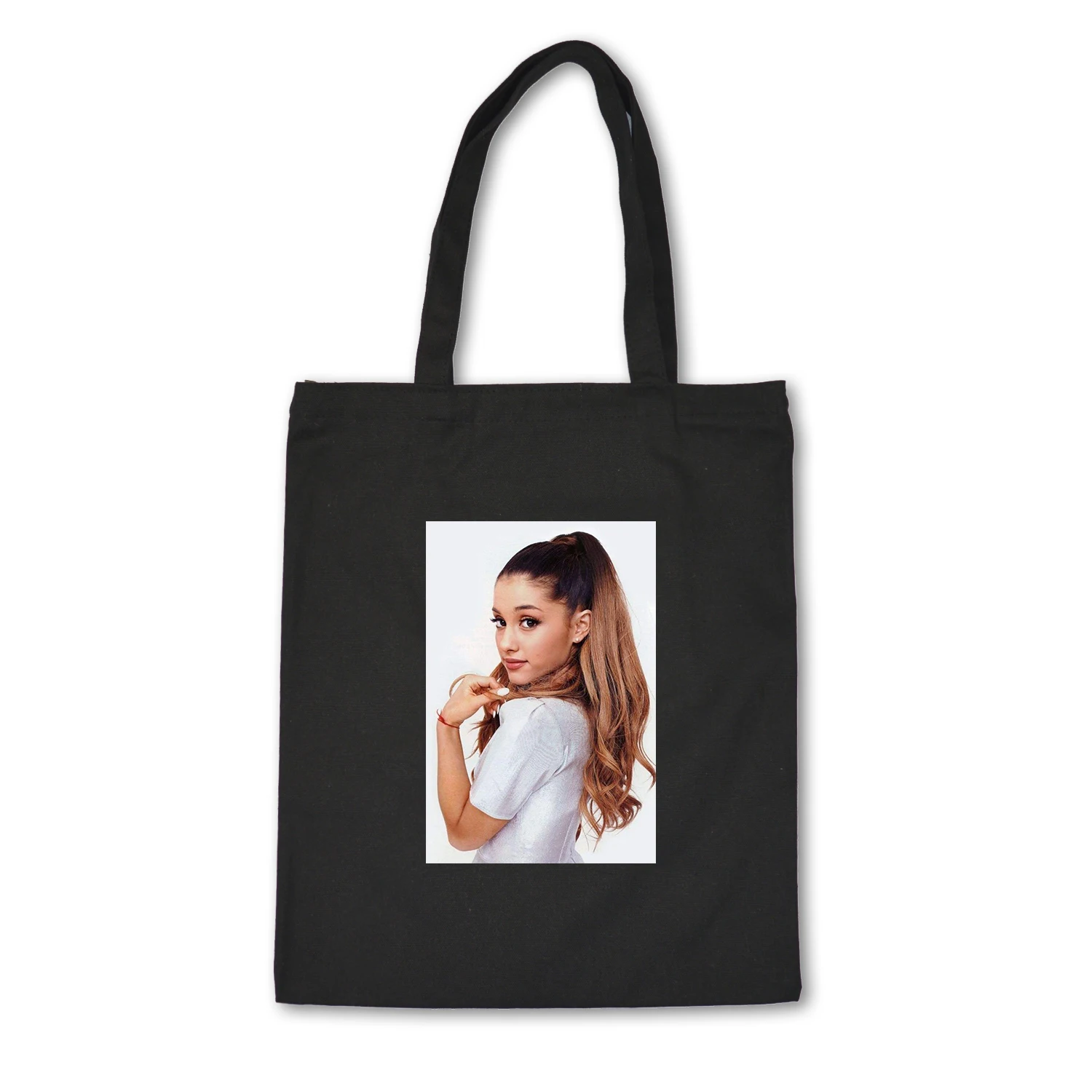 R142BLACK Модная Холщовая Сумка с принтом Ariana Grande, портативная тканевая хлопковая Холщовая Сумка, креативная Холщовая Сумка на плечо, креативная сумка для покупок - Цвет: R142BLACK