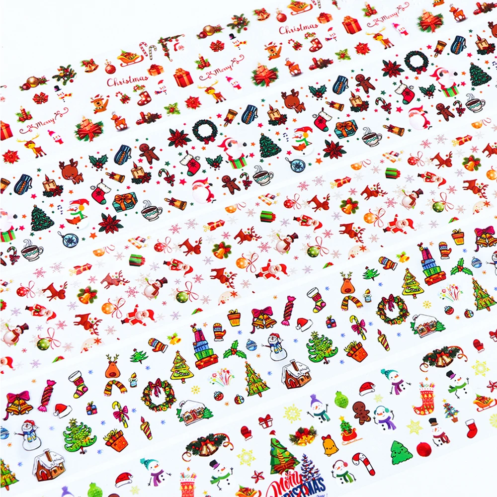 10pcs Christmas Decorations for Nails Mix Colorful Transfer Nail Foil Sticker Snow Flower Elk Gift Santa Adhesive Paper