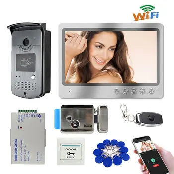 와이파이 비디오 인터콤 도어 폰 기록 시스템, 야간 투시경 RFID 초인종, 카메라 폰 원격 잠금 해제 앱, 9 인치 모니터