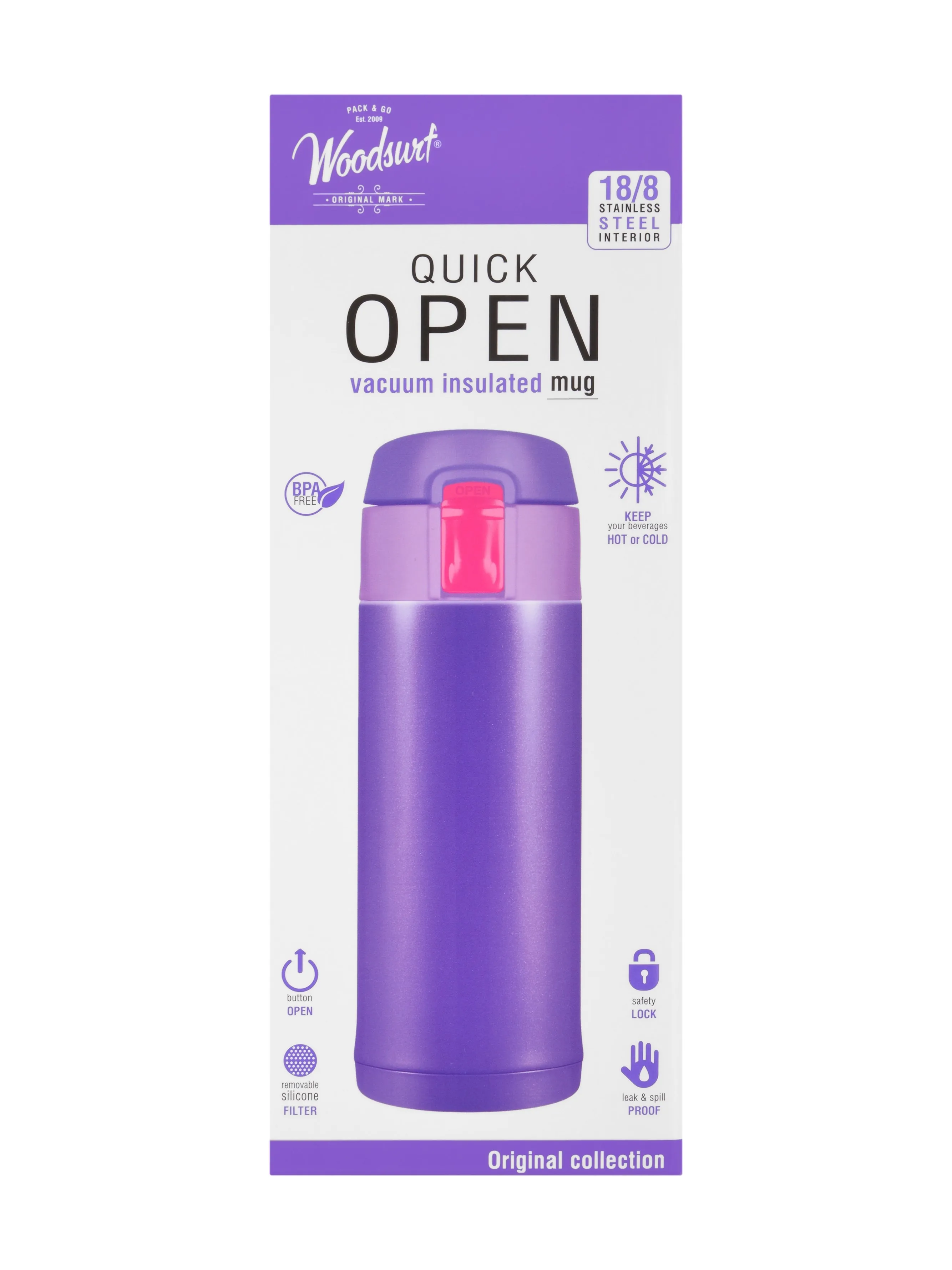 Термостакан WOODSURF QUICK OPEN 2.0, горная лаванда, 350 мл