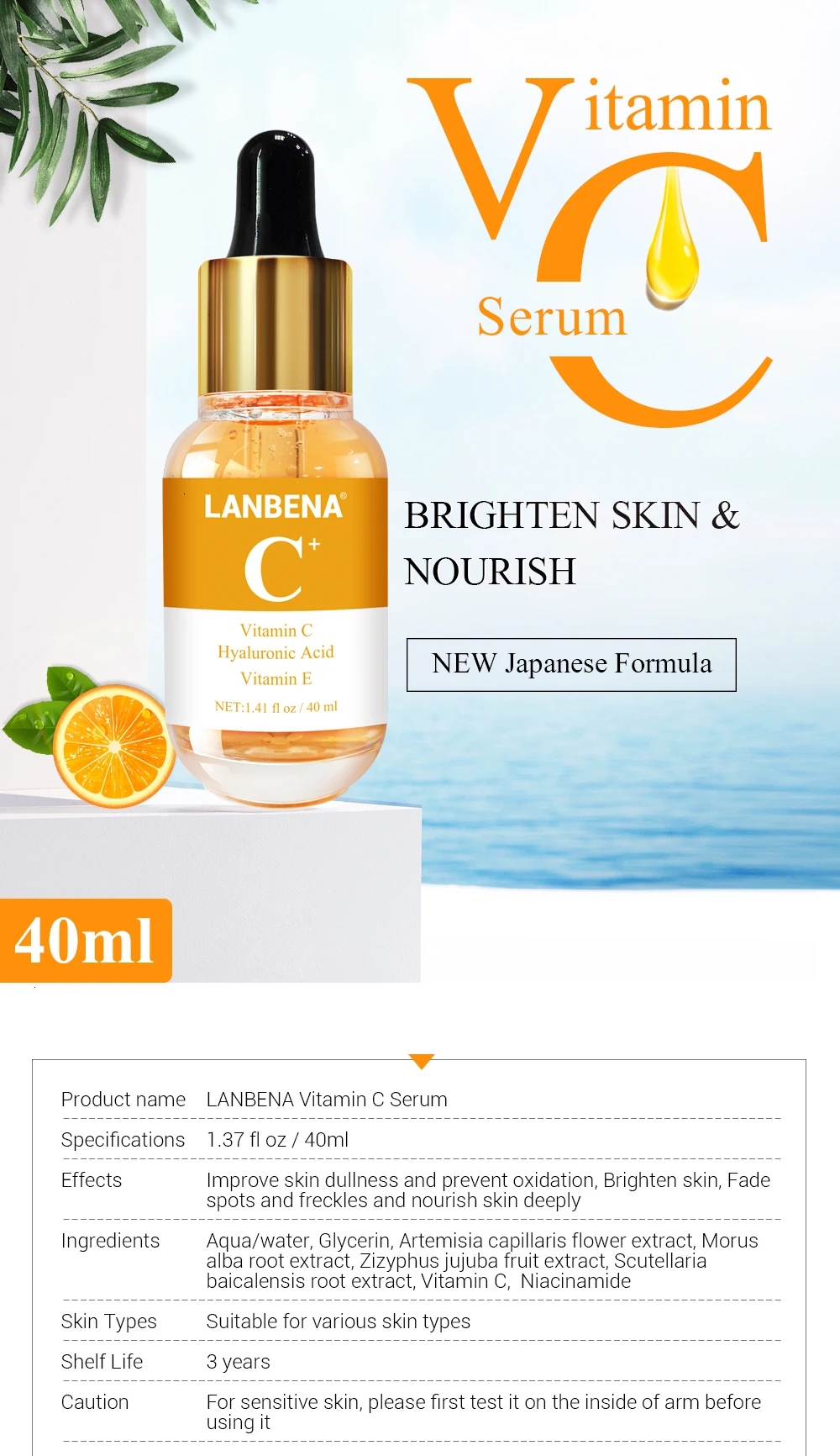 Removedor de Manchas Cuidados com a Pele Lanbena Vitamina Soro Ácido Hialurónico Clareamento Essência Desvanece-se Escuro Iluminar Nutritivo Facial c 11 nutritivo soro facial cuidados com a pele
