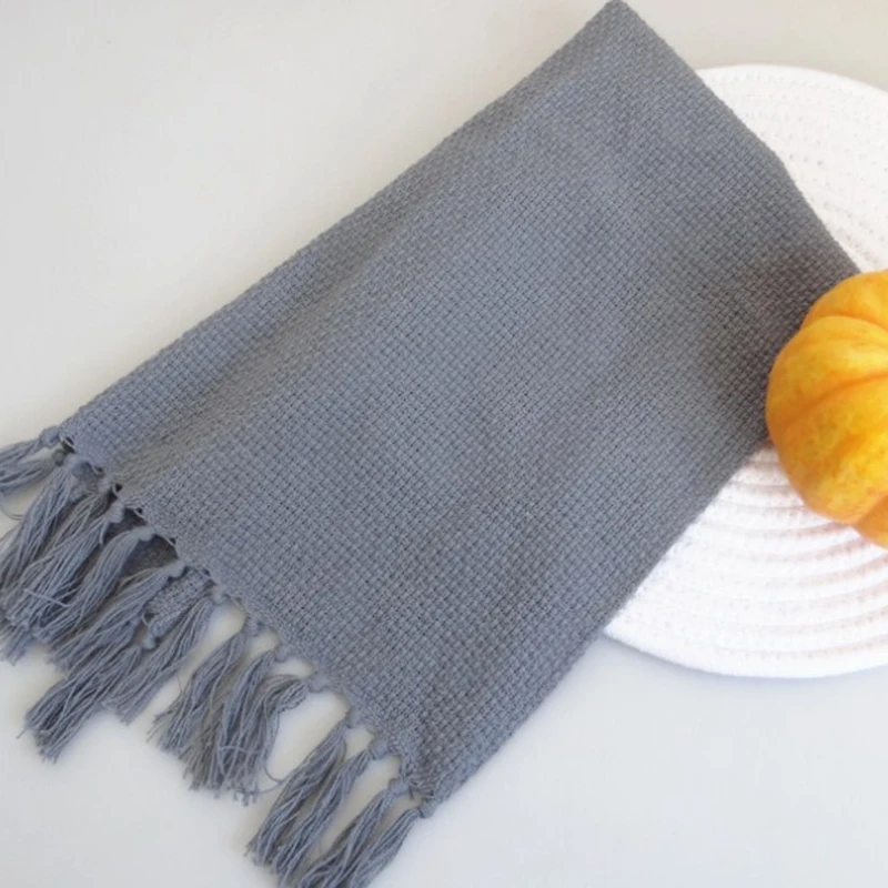  4Pcs Cotton Linen Table Napkins Cloth Tea Towel Tassel Napkin Dishcloth Scouring Pad Kitchen Towels
