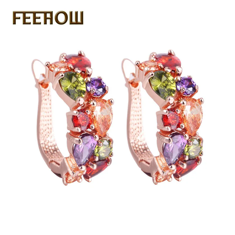 Женские серьги пусеты FEEHOW разноцветные модные с кристаллами Mona Lisa AAA FWEP094|fashion stud