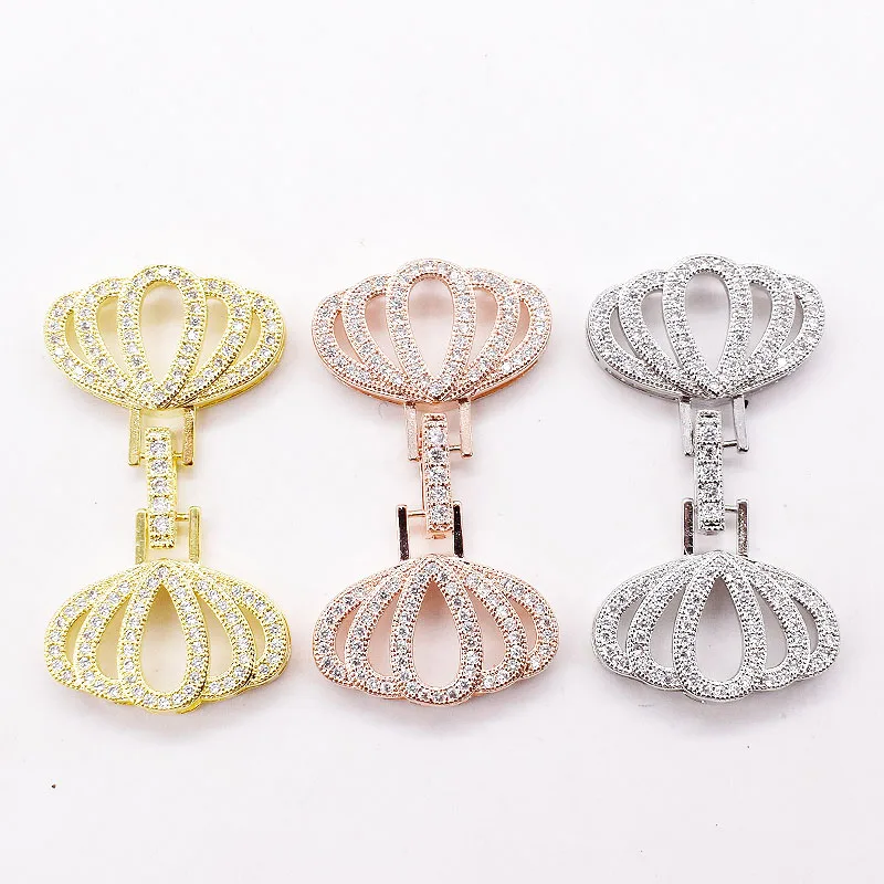 3pcs/lot 20mmX30mm Women's CZ-inlaid Pearl double-layer Bracelet Buckle, necklace buckle, sweater chain connection buckle