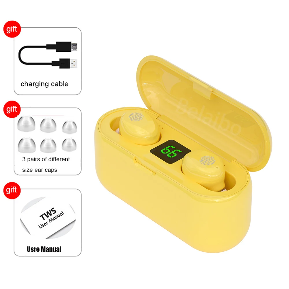 F9 TWS Bluetooth Headphone 5 0 Touch Control Wireless Headset LED Power Display Earphone Colore Del Macarone Gaming Auriculares