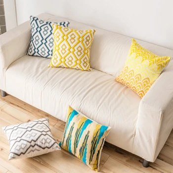 

Yellow Cushion Cover Cute Diamond Geometric Embroidery Pillowcase Home Decoration 45x45cm Sofa Bed for Sofa Bed Simple
