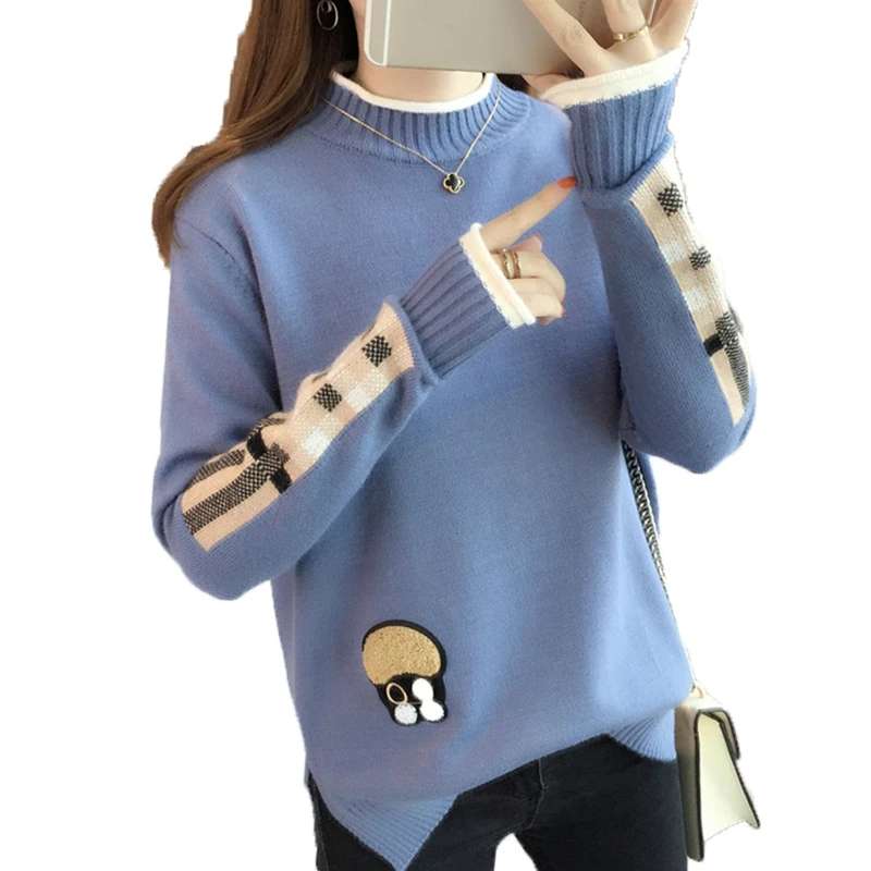 

Thick Warm Women Turtleneck 2019 Winter Women Sweaters Pullovers Plaid Cartoon Pattern Knit Long Sleeve Sweater Female Jumper