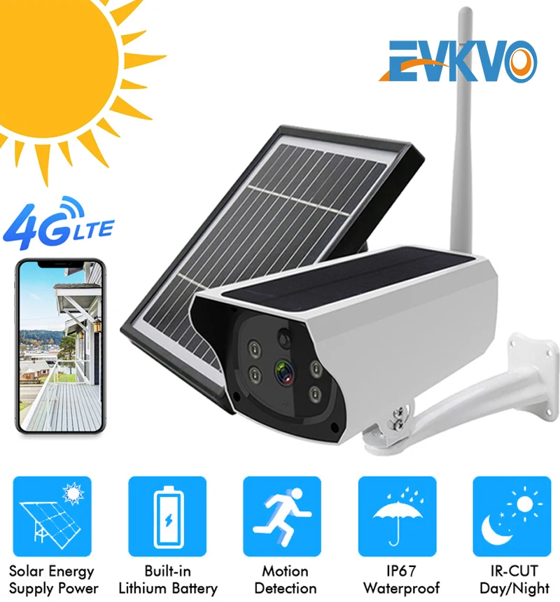 Камера EVKVO 4G LTE с sim картой уличная 1080P HD Беспроводная солнечная батарея камера