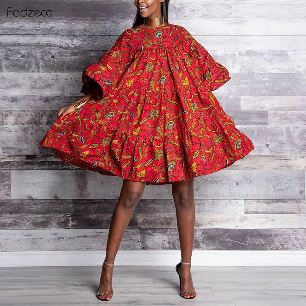 Fadzeco Новые африканские платья для женщин одежда Анкара вечерние платья цветочный принт батик пушистые свободные платья элегантные женские