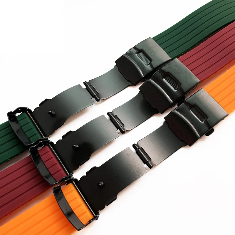 Red Waterproof Silicone Sport Strap with Folding Buckle - Men's Replacement Watch Band Accessories