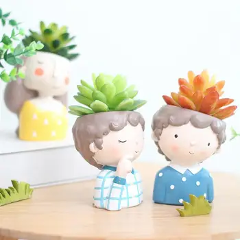 

4pcs Cartoon Curls Boy Flower Pot Succulent Pot Bonsai Home Decor Desktop Decoration Indoor Plants Succulent Plants Pot