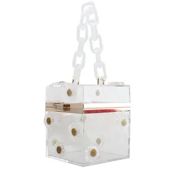

Women Transparent Flower Acrylic Clutch Evening Tote Floral Wedding Handbag Purs LX9F
