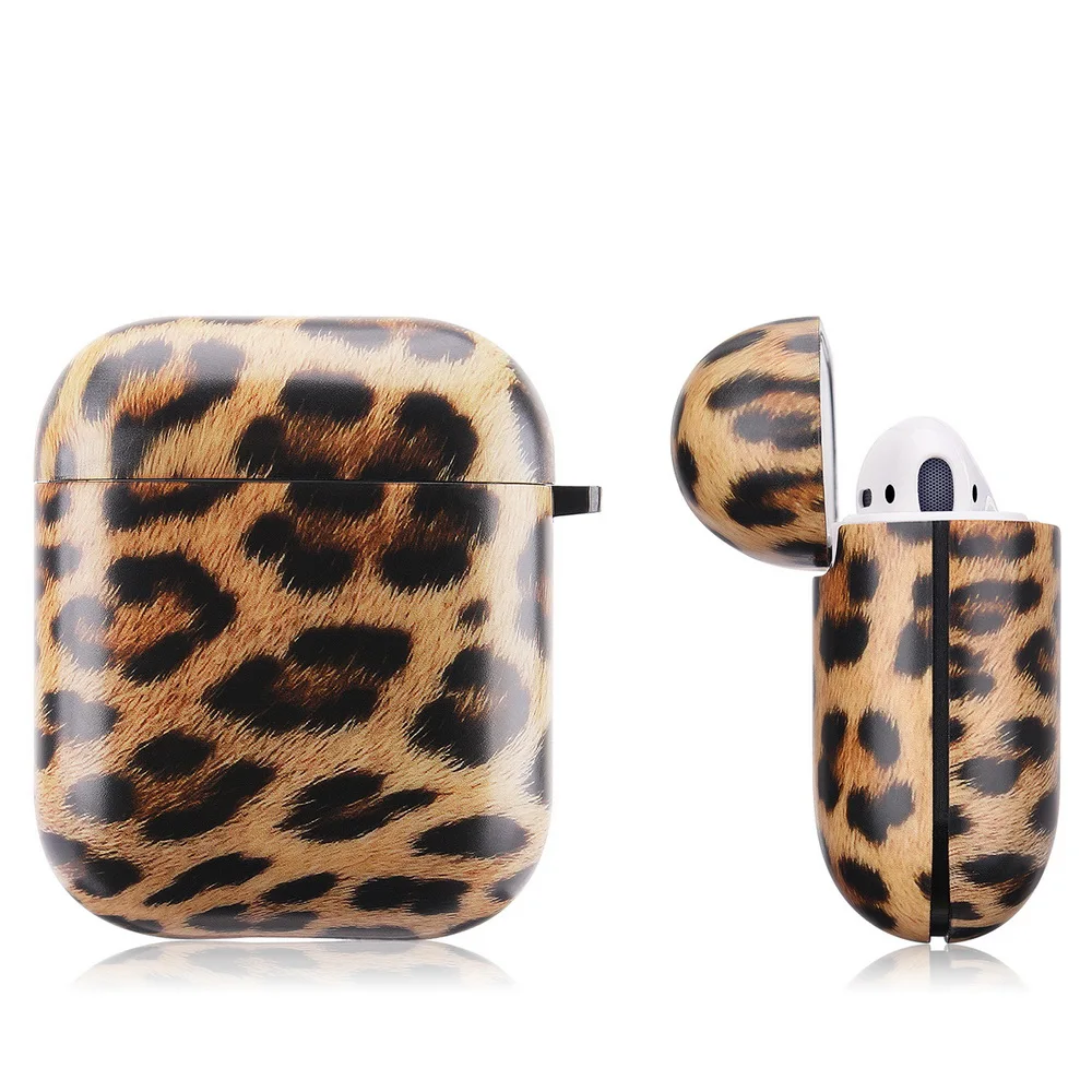 

CKHB Wireless Bluetooth Earphone Case For Apple AirPods 1 2 Leopard Print Matte Soft Protective IMD Cover With Hanger Hook