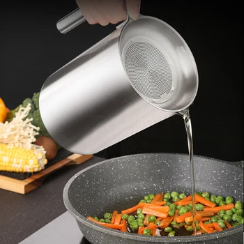 

Stainless Steel Kitchen Cooking Oil Filter Pot Soup Grease Strainer Separator Large Capacity UND Sale