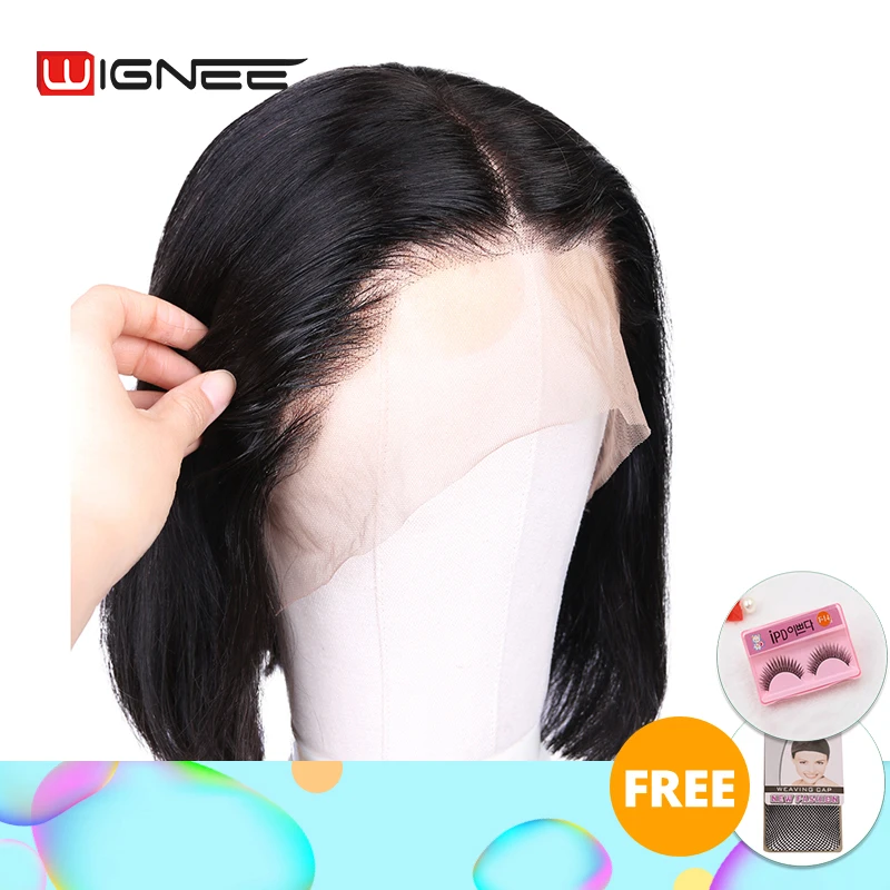 Wignee короткие прямые волосы кружева спереди Боб человеческие парики с детскими