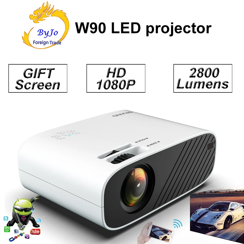 

ByJoTeCH 2020 Newest W90 Projector Home Cinema Support 1080P Movie Proyector Android optional Beamer Gift for 84 inch screen