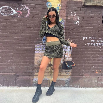

TWO PIECE SET Mini Skirt Leopard Print Crop Top Hoodie Women Jacket Suit ZIPPER Hooded Streetwear Sexy Tracksuit Outfits 2 PCS