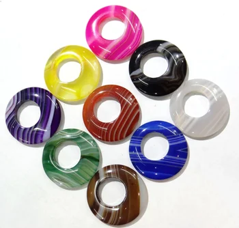 

wholesale 30mm Inner hole15mm natural stone stripe agates gogo donut charms pendant for jewelry making necklace 15pcs/lot