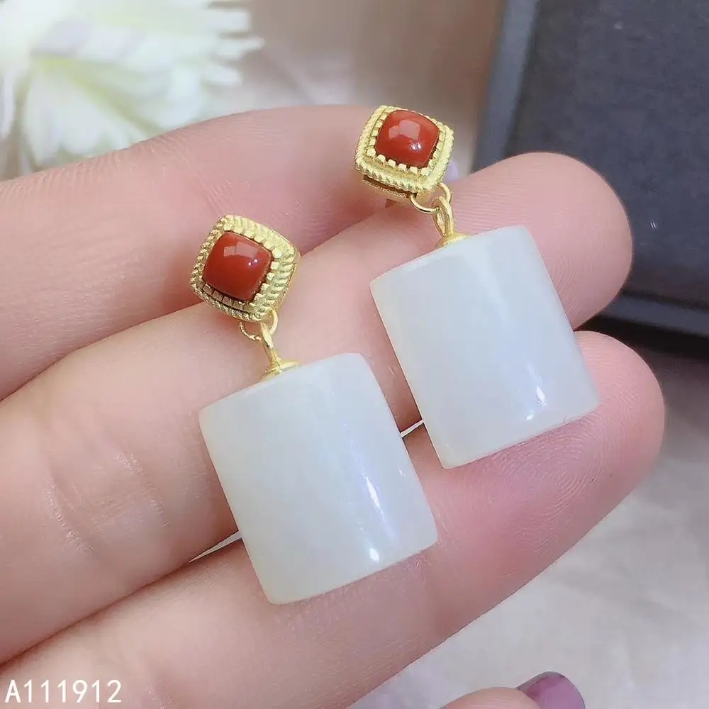 Женские серьги из серебра 925 пробы с нефритом белого цвета | Украшения и