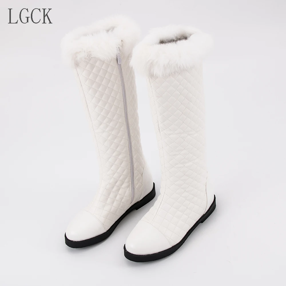 Plus Size 34-46 Fashion Winter Warm Plush Knee High Boots Women Comfy Flat Heel Snow Boots Rabbit Fur Woman Long Boots Shoes