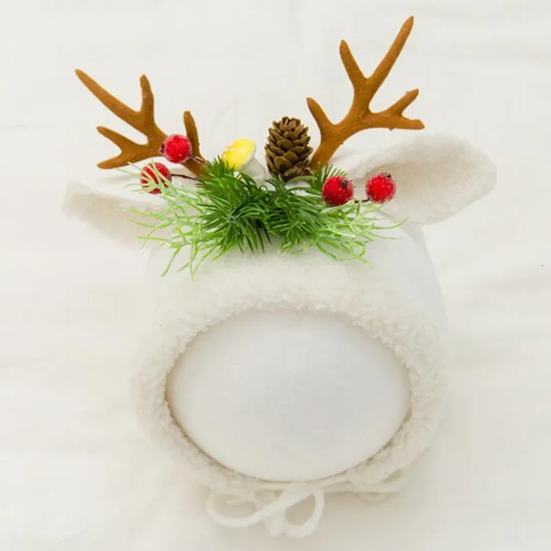 Newborn Photography Props Accessories Baby Christmas Hat Cute Deer Cap Infant Fotografia Hats Baby Photo Props Christmas Gift - Цвет: Белый