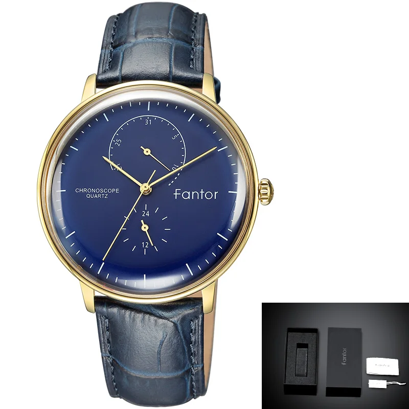 Fantor Топ бренд класса люкс бизнес мужские кожаные часы мужские водонепроницаемые кварцевые наручные часы Мужские Повседневные Классические хронограф мужские часы - Цвет: WF1006G06