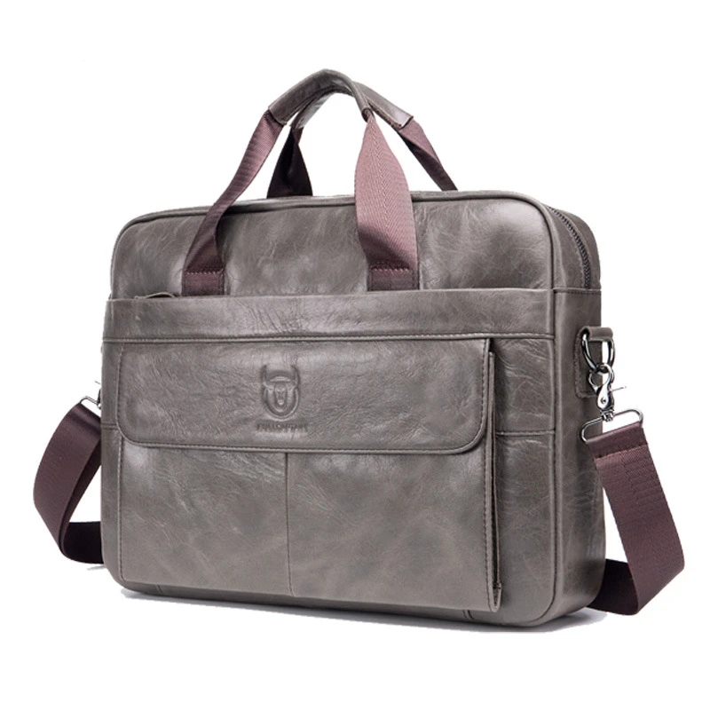 Серый Black Men Bags Business Real Cow Genuine Leather Handbags Brown Computer Attache Case Briefcase Laptop Messenger Office 0009 - Цвет: Серый