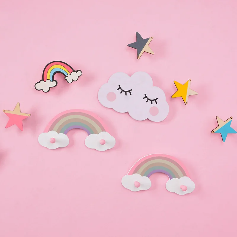 

Cartoon Rainbow Wood Wall Hook Cute Home Decor for Children Bedroom Hook Hanger for Keys Cloths Creative Decoration Wall Hooks