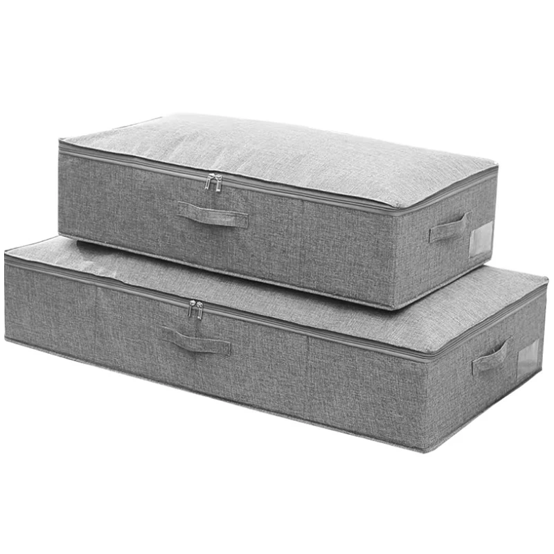 

Quilt Bed Bottom Storage Box Fabric Folding Clothes Storage Box Foldable Bed Storage Box for Blankets, Duvets, Quilts Gray 2 Pac