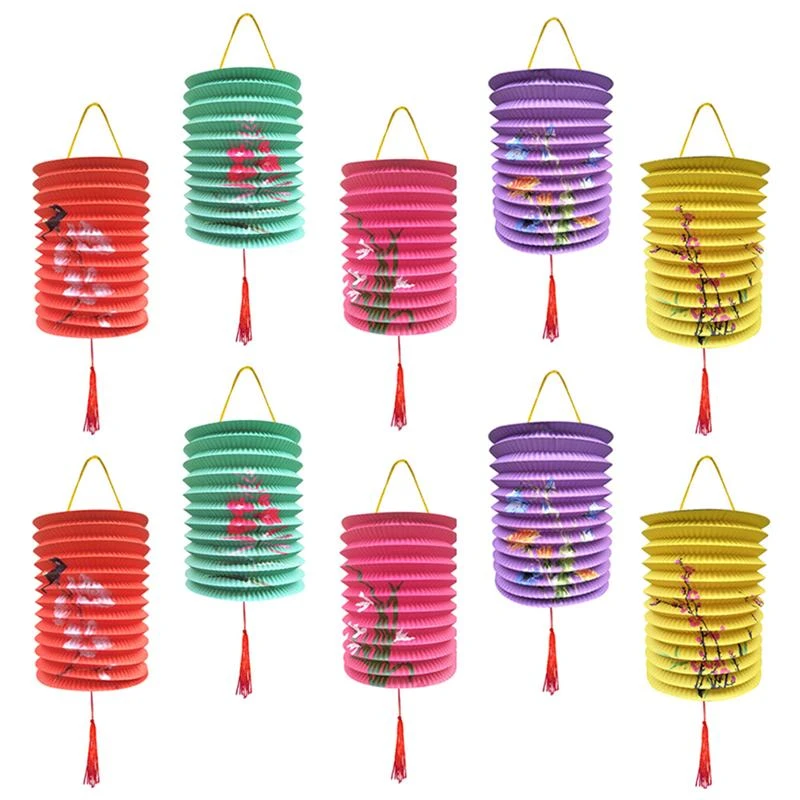 10 pcs Paper Lanterns Design Colored Festival Lantern for Moon Festival
