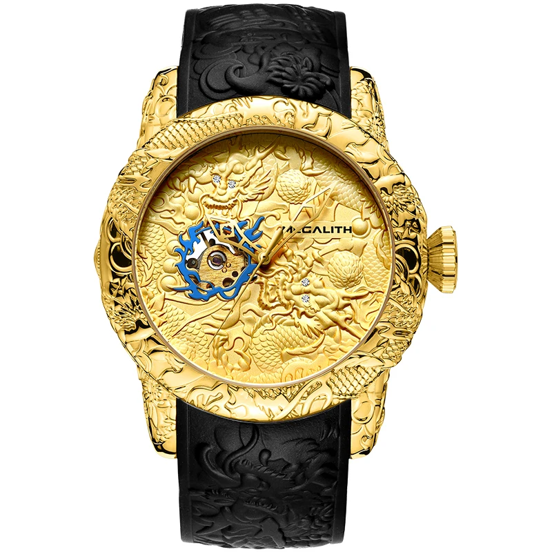 Kopen MEGALITH Mode Mannen Horloge Top Luxe Merk Gouden Draak Sculptuur Horloge Mannen Quartz Horloge Waterdicht Grote Wijzerplaat Sport Horloges Man