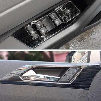 

For Volkswagen POLO 2019 2020 Interior Windows Control Panel Cover Sticker Door Handle/Bowl Cover Sticker Stainless steel Cover