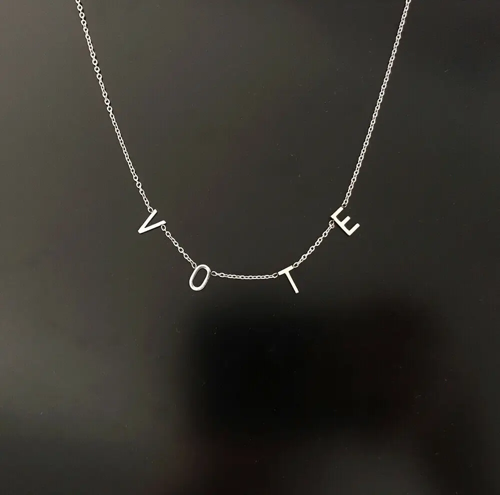 

Michelle Obama Vote Necklace| Vote Choker 2020 | I VOTED | Silver Color Nameplate VOTE Necklace 15.7in