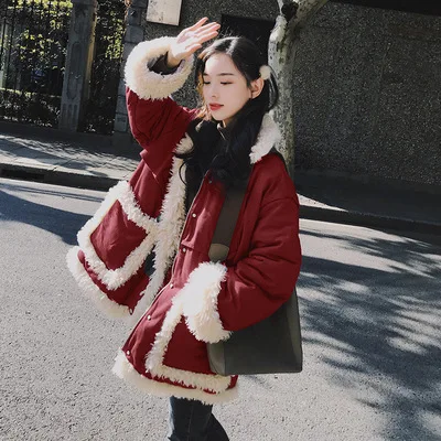 

2019 Winter New Style Short Lambs Wool Joint Cotton-padded Clothes Korean-style Large Pocket Solid Color Cotton Coat Women's