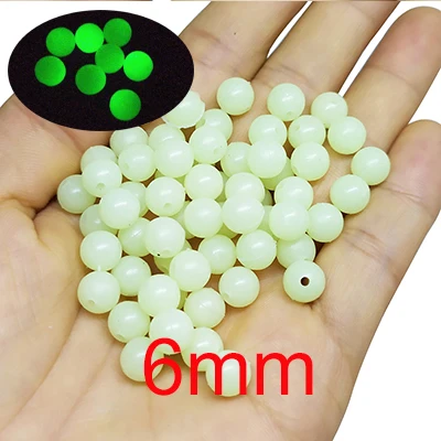 Glow 6mm 100 шт./упак. мягкий резиновый рыболовный круглые бусины Пластик Rig бусины 3 мм-12 мм для рыбалки на карпа, Шестерни аксессуар - Цвет: Glow 6mm