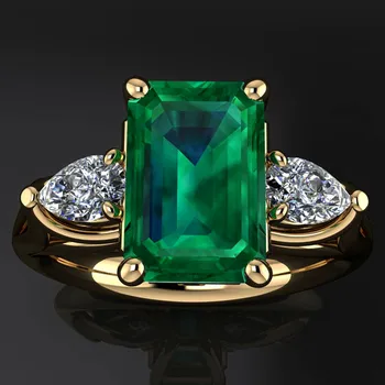 

Square green crystal emerald gemstones rings for women zircon diamonds gold color jewelry bijoux bague anillos gifts accessories