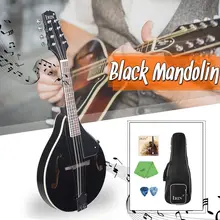 8 струн F Style Mandolin со стальной струной из розового дерева, Регулируемый мост, музыкальный инструмент с сумкой, 2 медиатора, протирочная ткань, черный 8 струн F Style Mandolin со стальной струной из розового дерева, Регулируемый мост, музыкальный инструмент с сумкой, 2 медиатора, протирочная ткань, черный
