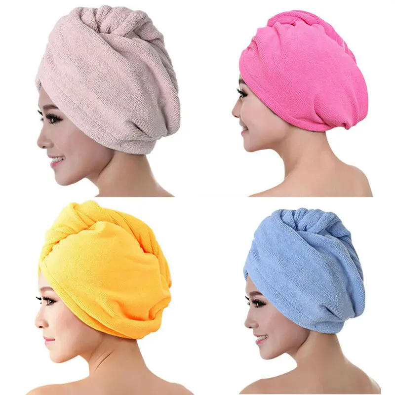 Quick Dry Hair Turban Hair Drying Towel Wrap Turban Head Hat Bun Cap Shower 