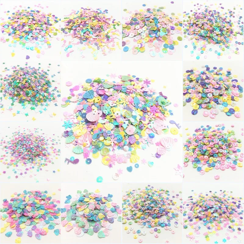 

Mix Snowflake Star Heart Shell Shapes Sequins 3-6mm Loose Flat Cup Pvc Sequin Crafts DIY Sewing Wedding Jewelry Accessories 30g