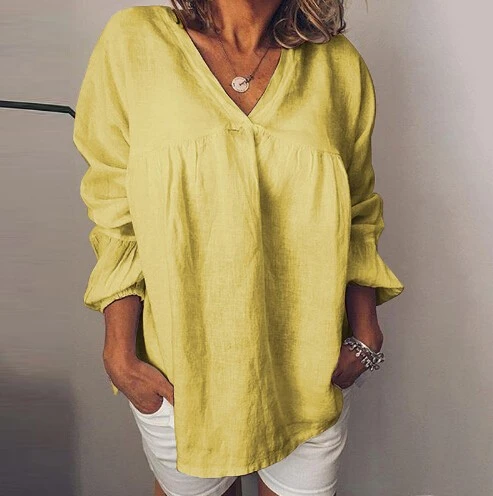Women Blouses 2019 Fashion Puff  Long Sleeve Top Shirt Solid Elegant White Office Lady Shirt V-Neck Loose Chemise Femme 822