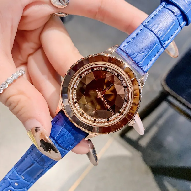 Синий Relojes para mujer, новые женские часы с бриллиантами, женские часы, повседневные часы с браслетом, роскошные часы с кожаным ремешком, кварцевые часы под платье, наручные часы - Цвет: Синий